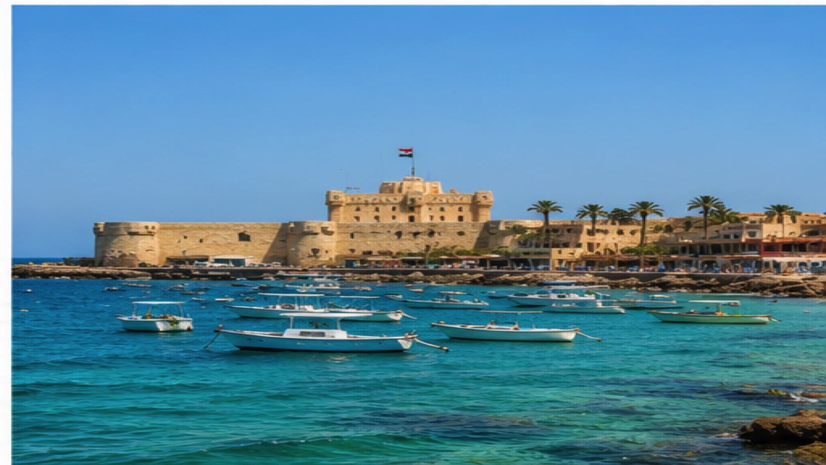 Alexandria harbor with turquoise water and boats