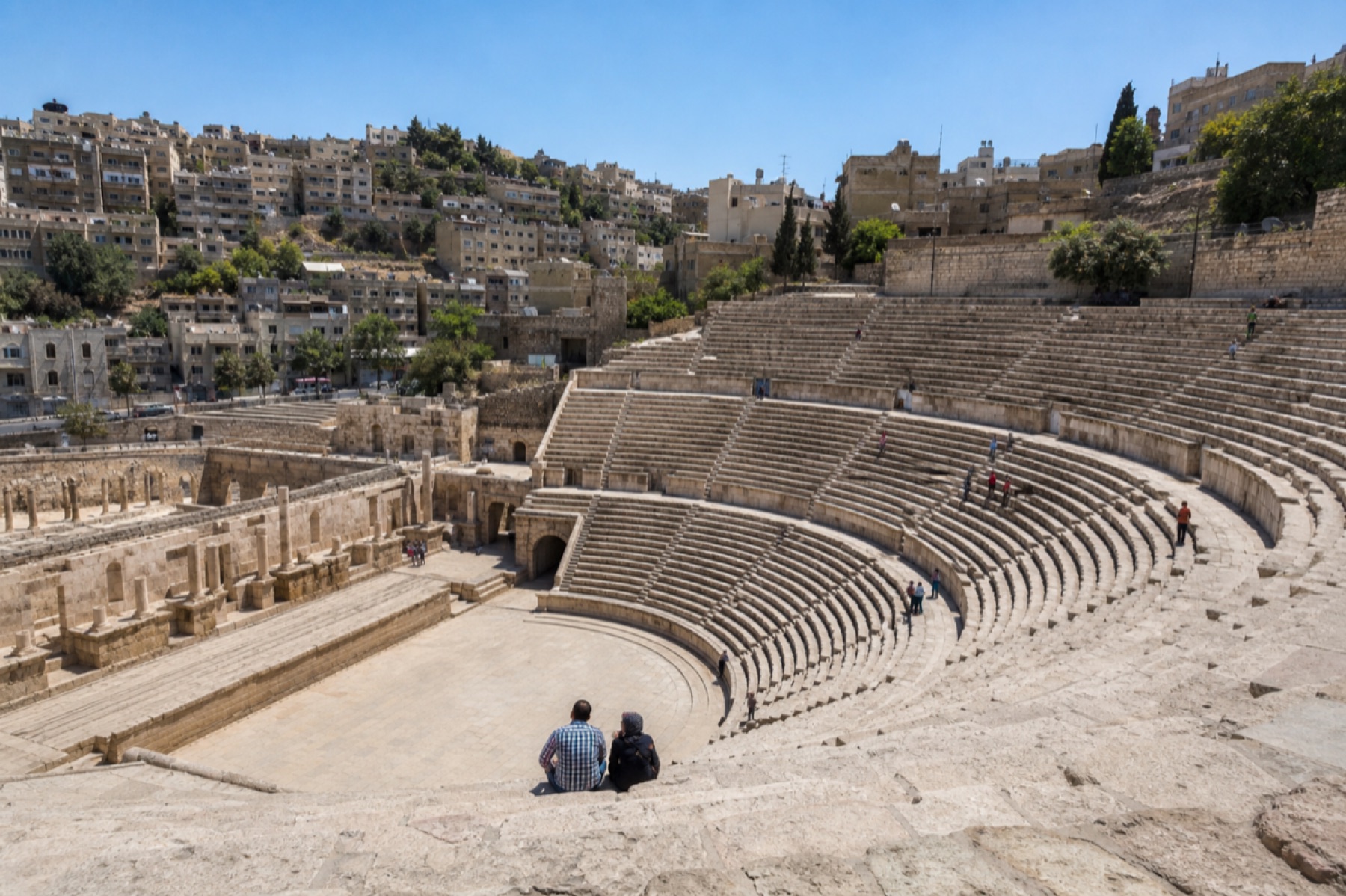 The Roman Theatre in Amman with visitors