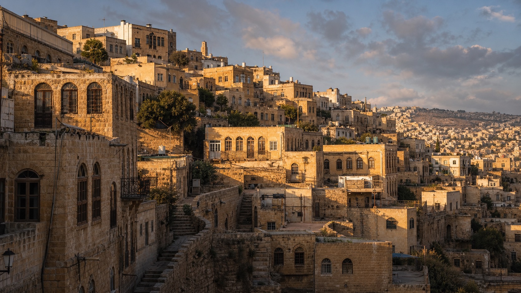 As-Salt historic yellow limestone houses on hillside streets