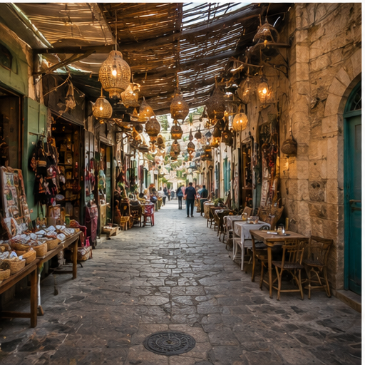 Traditional As-Salt market street with stone walls and local shops