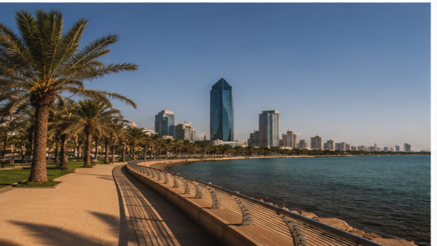 Palm-lined Jeddah Corniche beside the Red Sea