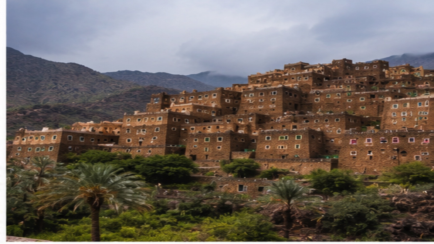 Stone hillside houses in Rijal Almaa village in Saudi Arabia